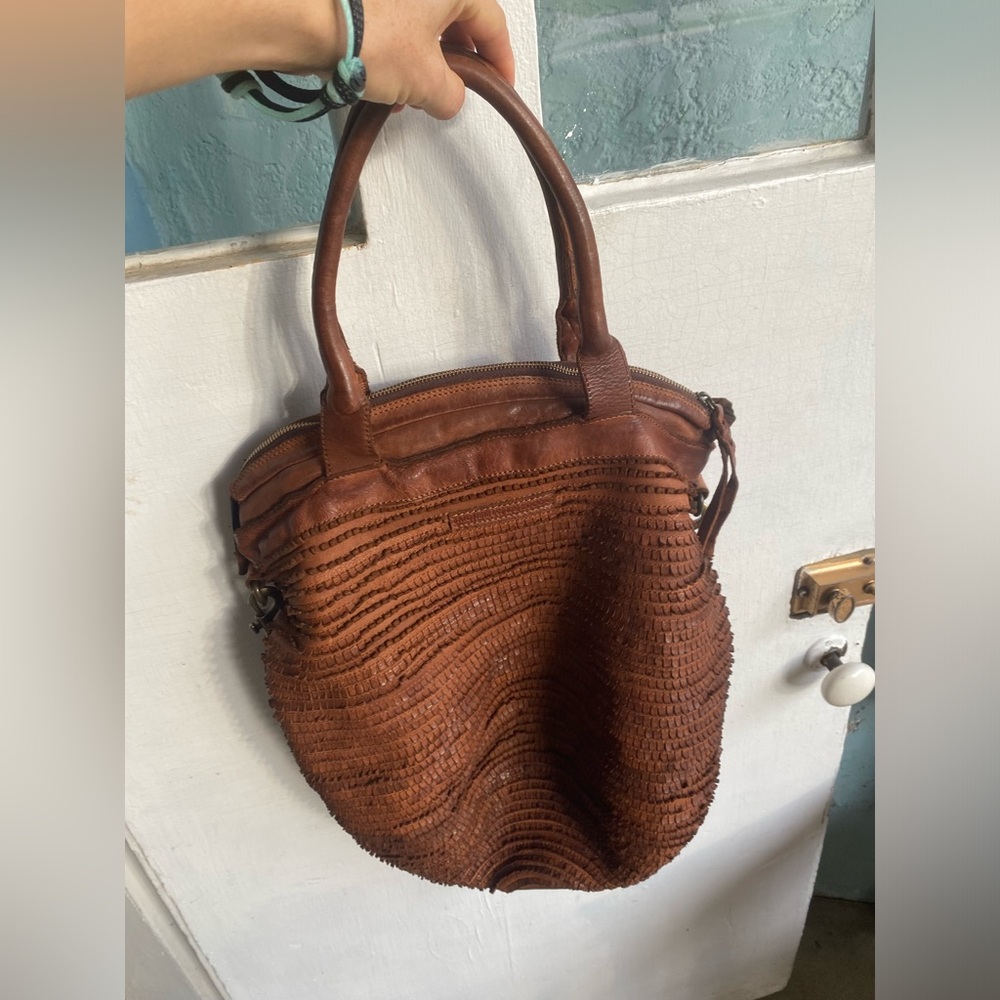 Monserat de Lucca Woven Leather largr crossbody Tote Bag in Brown